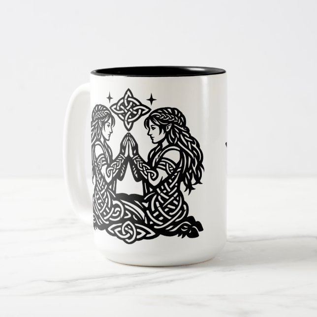 Caneca De Café Em Dois Tons Gêmeos — Gêmeos do Zodíaco da Tinta Assombrada (Frente Esquerda)