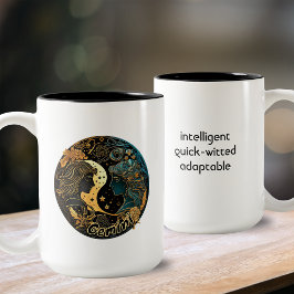 Caneca De Café Em Dois Tons Gemini Dourado e Black Watercolor Zodiac