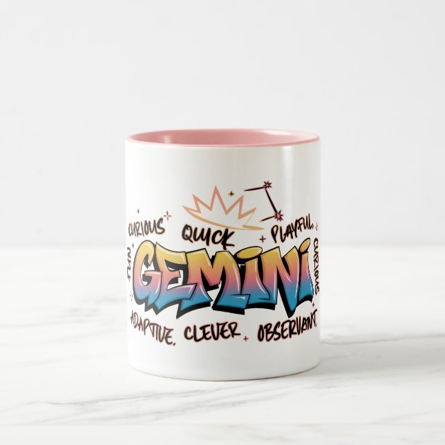 Caneca De Café Em Dois Tons Gemini Zodiac  Graffiti  (Centro)