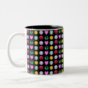 Caneca De Café Em Dois Tons Gemstones multicores elegantes em preto