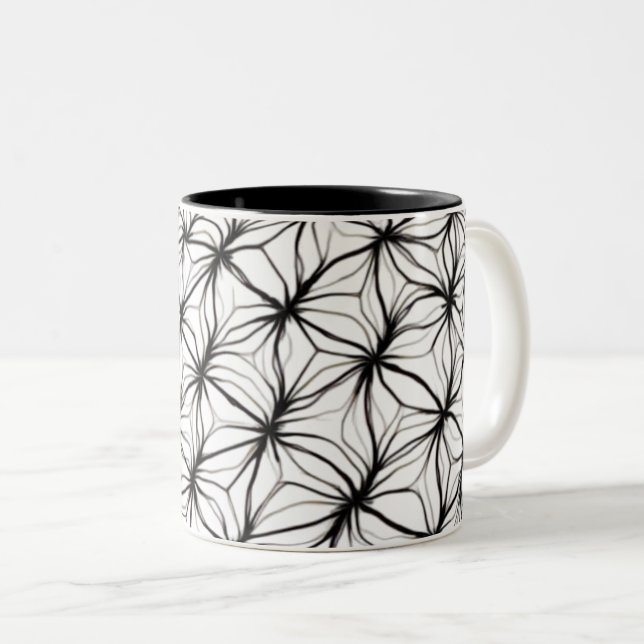Caneca De Café Em Dois Tons Geometria de Rede – Abstrato de Malha de Diamante (Frente Esquerda)