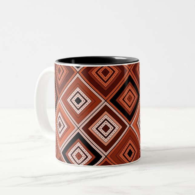 Caneca De Café Em Dois Tons Geometria étnico patchwork marrom laranja (Frente Esquerda)