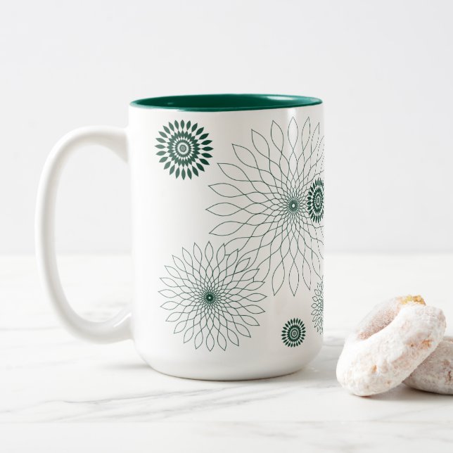 Caneca De Café Em Dois Tons Geometric Flower〜グリーン〜 (Com Donut)