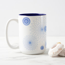 Caneca De Café Em Dois Tons Geometric Flower〜ブルー〜