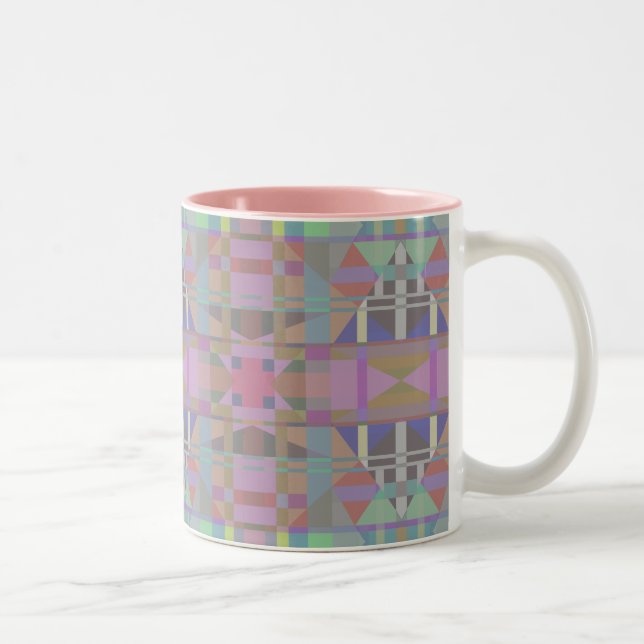 Caneca De Café Em Dois Tons Geométrico Cor-de-Rosa Verde (Direita)
