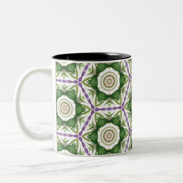 Caneca De Café Em Dois Tons Geométrico Floral Puro Verde (Esquerda)