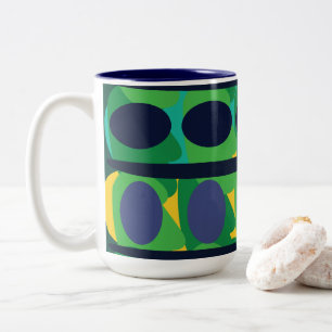 Caneca De Café Em Dois Tons Geométrico Moderno Abstrato Colorido