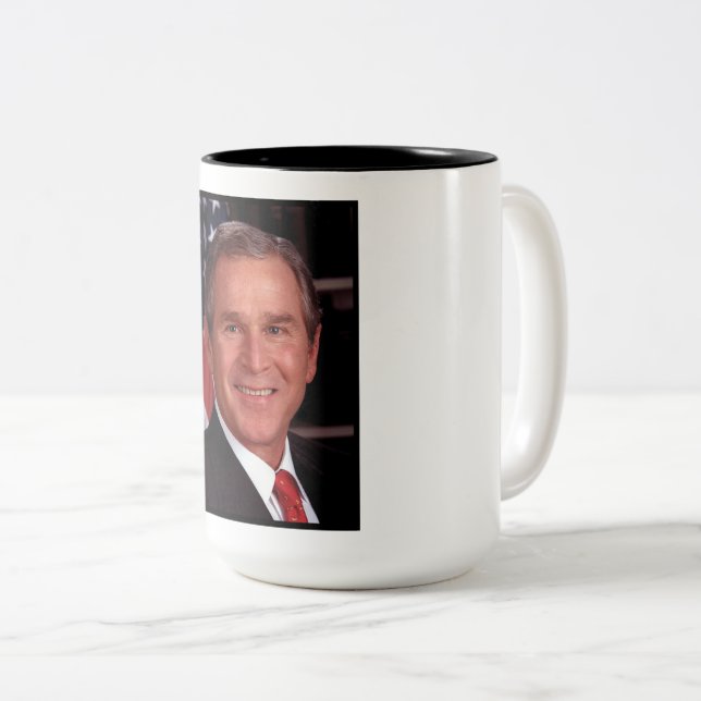 Caneca De Café Em Dois Tons George Bush 43º Presidente americano Foto (Frente Esquerda)