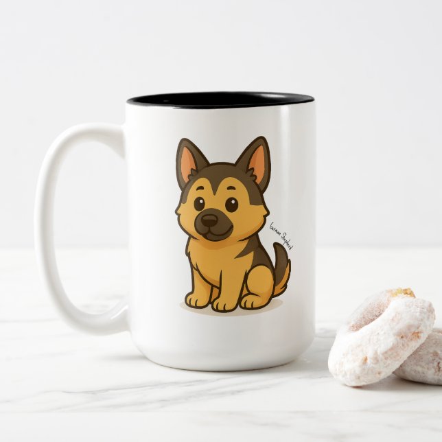 Caneca De Café Em Dois Tons German Shepherd (Com Donut)