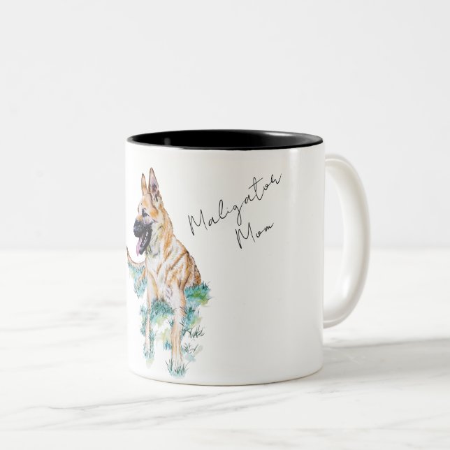 Caneca De Café Em Dois Tons German shepherd de Aquarela Malinois Mãe (Frente Esquerda)