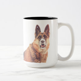 Caneca De Café Em Dois Tons German shepherd lindo na neve