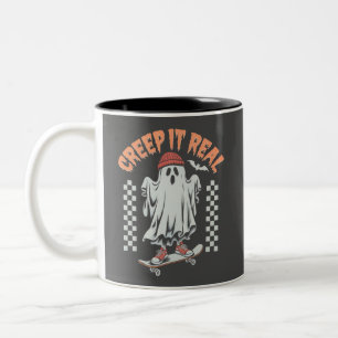 Caneca De Café Em Dois Tons Ghost do Skate de Halloween Retron Creme