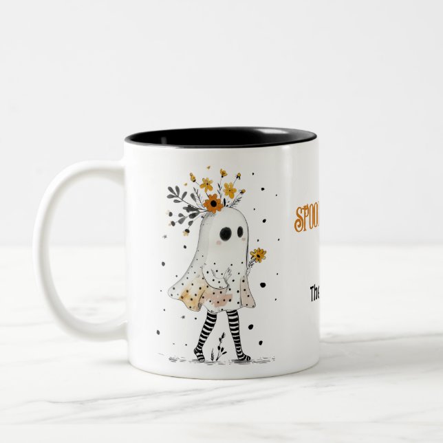 Caneca De Café Em Dois Tons Ghost e Girassóis Bonitos Foco Quente (Esquerda)