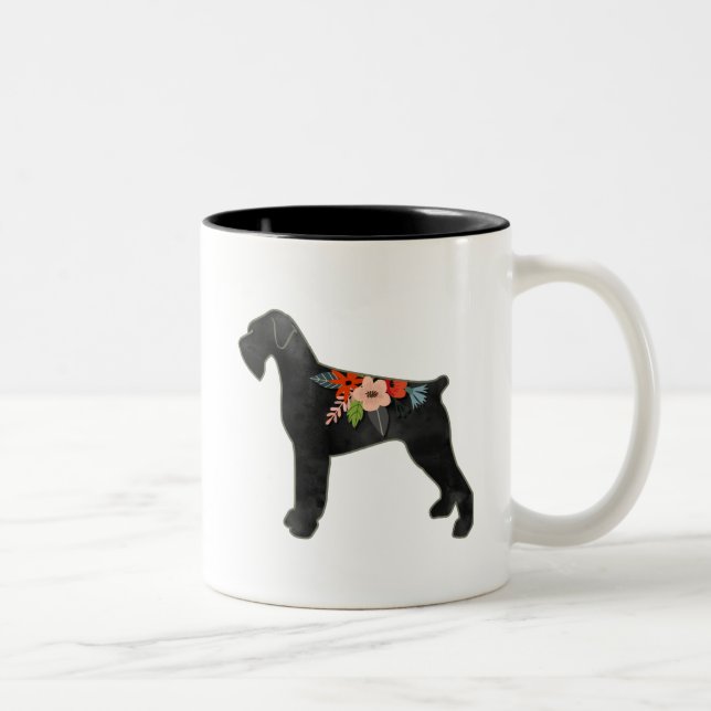 Caneca De Café Em Dois Tons Giant Schnauzer Dog NC Boho Floral Silhouette (Direita)