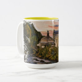 Caneca De Café Em Dois Tons Gibson Mill, Hardcastle Crags Obra de Arte em Aqua