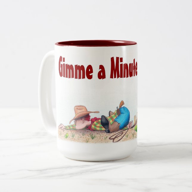 Caneca De Café Em Dois Tons Gimme A Minute Coffee Mug 15oz (Frente Esquerda)