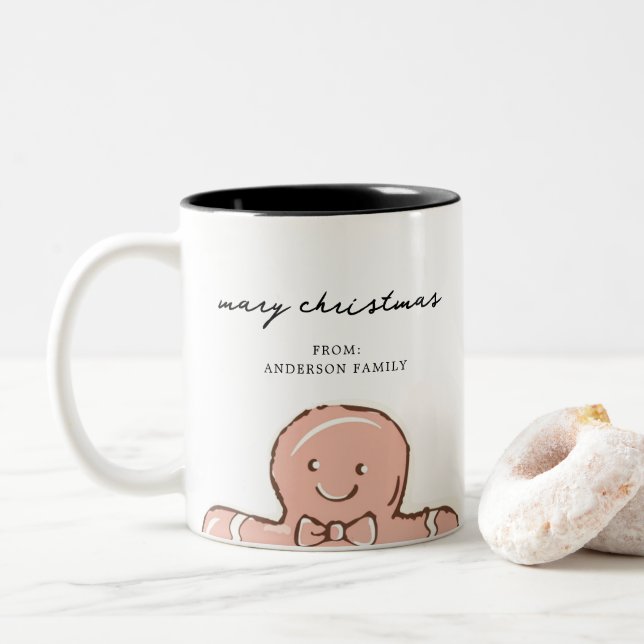 Caneca De Café Em Dois Tons Ginger Bread Man feliz Natal (Com Donut)