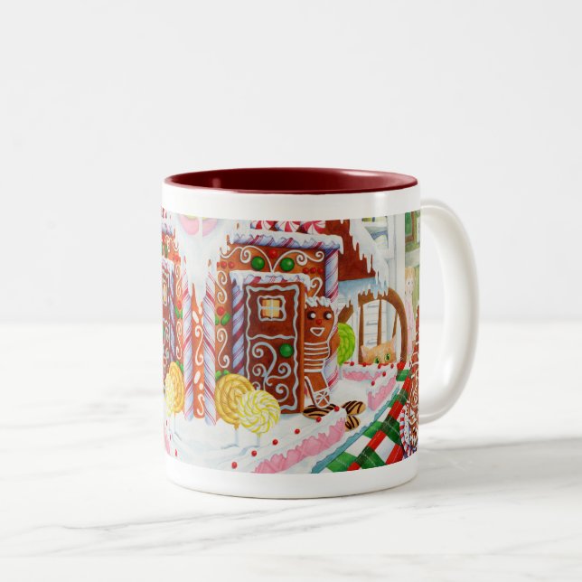 Caneca De Café Em Dois Tons GINGERBREAD SURPRISE Maroon Mug de dois tons (Frente Esquerda)