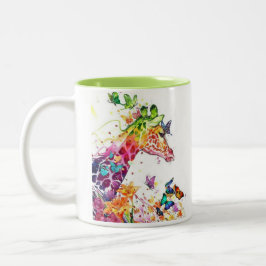 Caneca De Café Em Dois Tons Girafa colorido frente e verso com borboletas