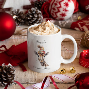 Caneca De Café Em Dois Tons Girafa de Natal, personalizável