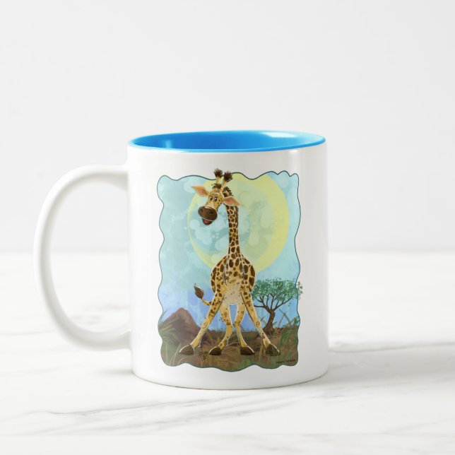 Caneca De Café Em Dois Tons Girafa do desfile de animais chegando e indo (Esquerda)