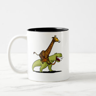 Caneca De Café Em Dois Tons Girafa que monta animais engraçados do dinossauro