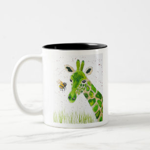 Caneca De Café Em Dois Tons Girafa verde bonito e uma abelha do bumble