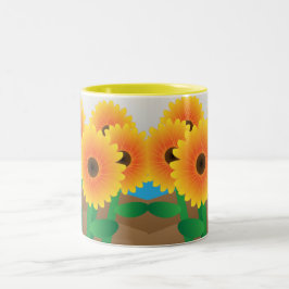 Caneca De Café Em Dois Tons Girassóis Amarelos Felizes