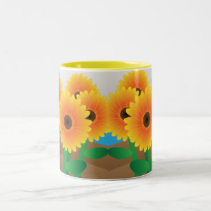 Caneca De Café Em Dois Tons Girassóis Amarelos Felizes