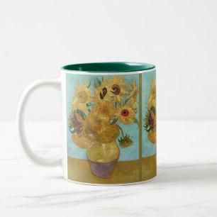 Caneca De Café Em Dois Tons Girassóis de Van Gogh - Impressionismo Azul e Amar