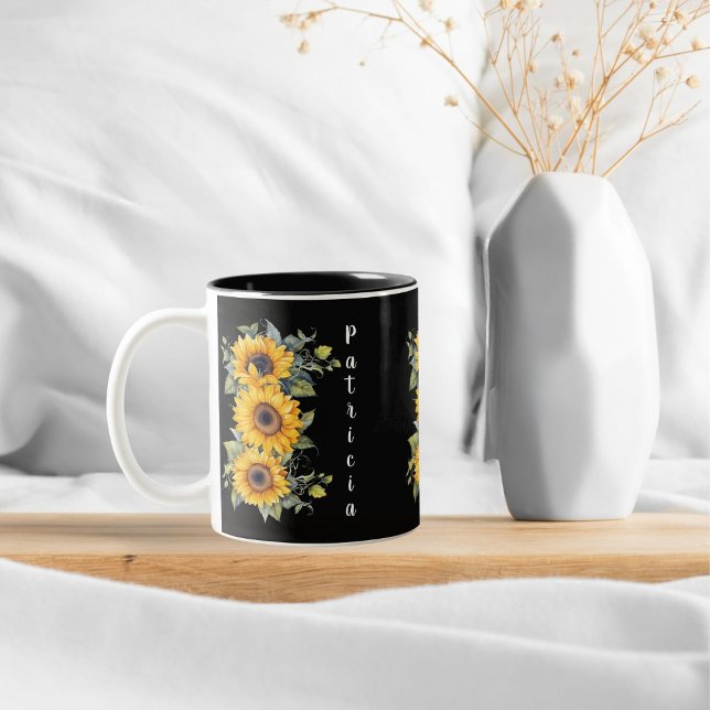 Caneca De Café Em Dois Tons Girassóis modernos Amarelo brilhante (Criador carregado)