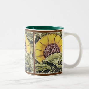 Caneca De Café Em Dois Tons Girassol Amarelo Azulejo Falso Floral Vintage