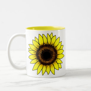 Caneca De Café Em Dois Tons Girassol Amarelo Ouro Grande