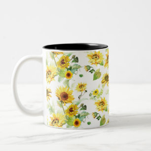 Caneca De Café Em Dois Tons Girassol da aguarela