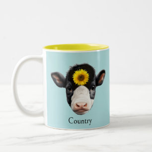 Caneca De Café Em Dois Tons Girassol e Rosto de Vaca