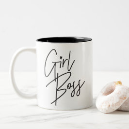 Caneca De Café Em Dois Tons GIRL BOSS moderno com letra mínima a preto