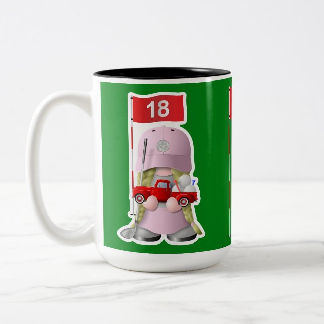 Caneca De Café Em Dois Tons Girl Golfer Gnomo com Little Red Truck (Esquerda)