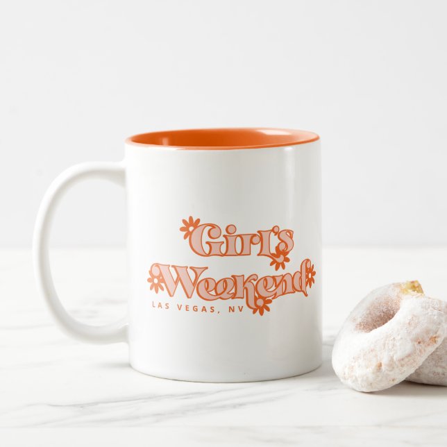 Caneca De Café Em Dois Tons Girls Weekend Retro 70s Custom Viagem Getaway (Com Donut)