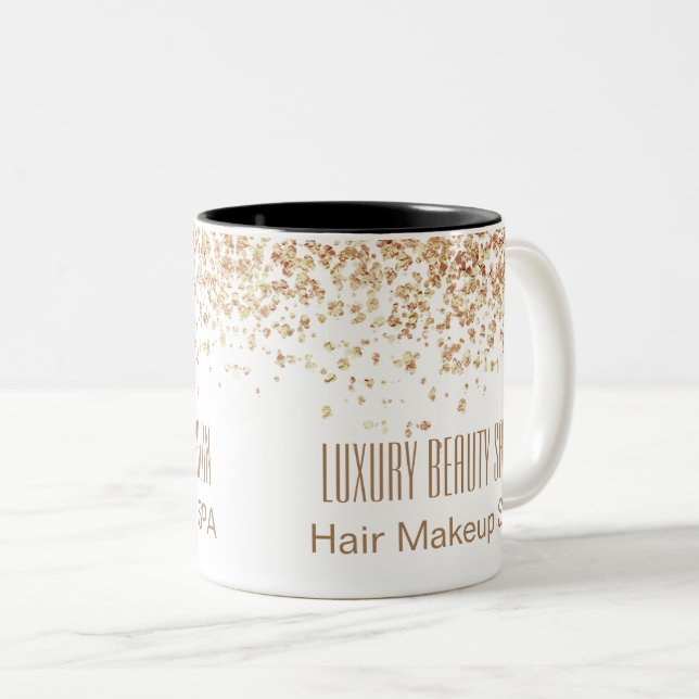 Caneca De Café Em Dois Tons Girly Brownish Glittery Luxury Beauty Salon (Frente Esquerda)