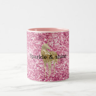 Caneca De Café Em Dois Tons Girly Pink Glitter Confetti Dourado Unicórnio