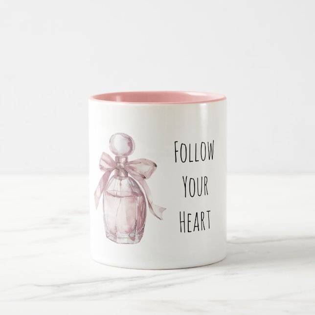 Caneca De Café Em Dois Tons Girly Pink Perfume Bottle with Bow (Centro)