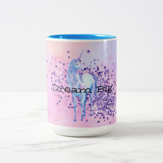 Caneca De Café Em Dois Tons Girly Purple Sparkle Unicorn (Centro)