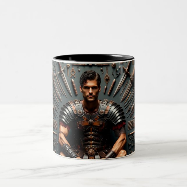 Caneca De Café Em Dois Tons Gladiador Romano Valor Knolling Mug (Centro)