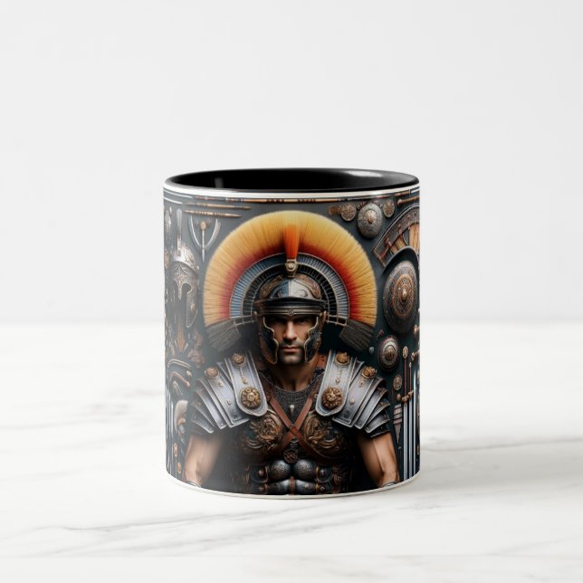 Caneca De Café Em Dois Tons Gladiador Romano Valor Knolling Mug (Centro)