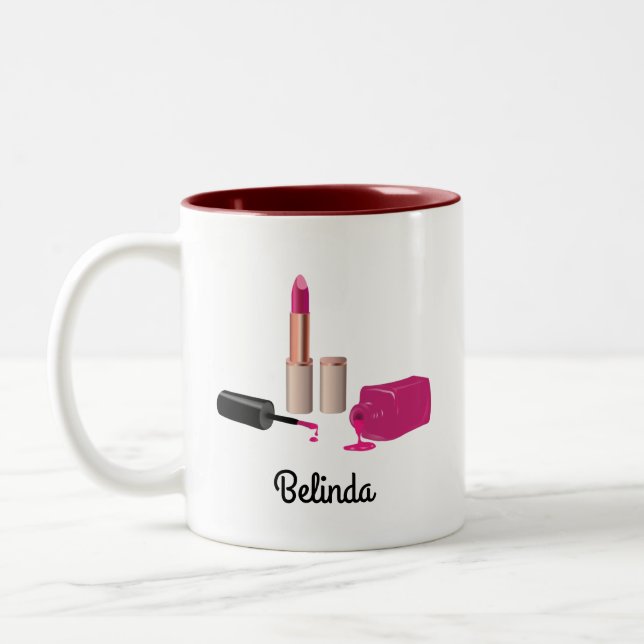 Caneca De Café Em Dois Tons Glam-Lábio Rosa E Bela Polonesa Nail Pensada (Esquerda)