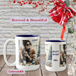 Caneca De Café Em Dois Tons Glama da Moda, Tons da Terra em Aquarela, Feriado