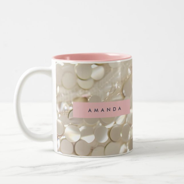 Caneca De Café Em Dois Tons Glamour de Lantejoulas Douradas Elegantes Personal (Esquerda)