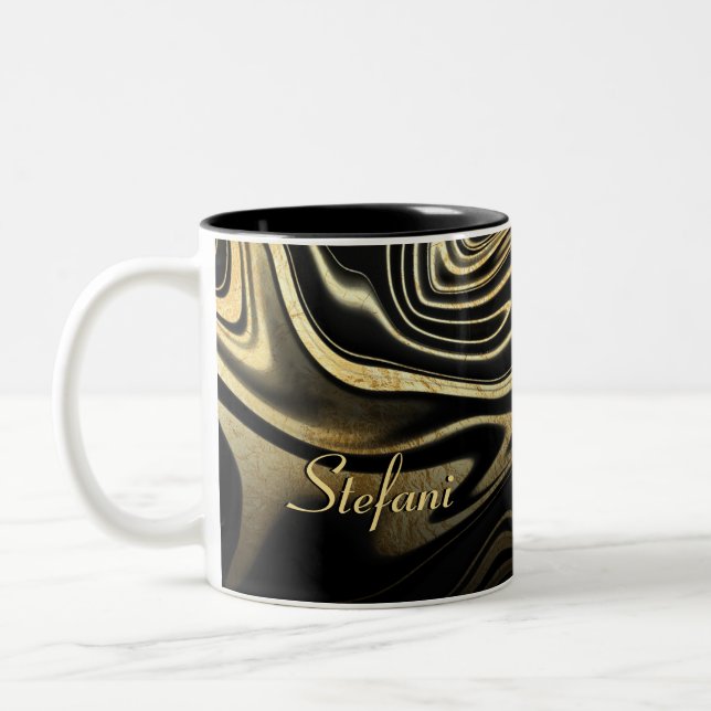 Caneca De Café Em Dois Tons Glitter de Mármaco Dourado Preto Moderno (Esquerda)