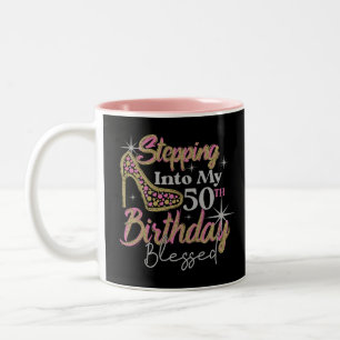 Caneca De Café Em Dois Tons Glitter Entrando No Meu 50º Aniversário Abençoado