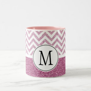 Caneca De Café Em Dois Tons Glitter Glitter Chevron - Glam - Rosa